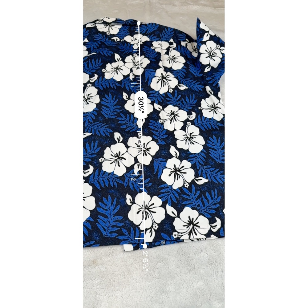 RJC Hawaiian Shirt Mens XL Blue White Hibiscus Floral Cotton Aloha Made in USA - Picture 5 of 5